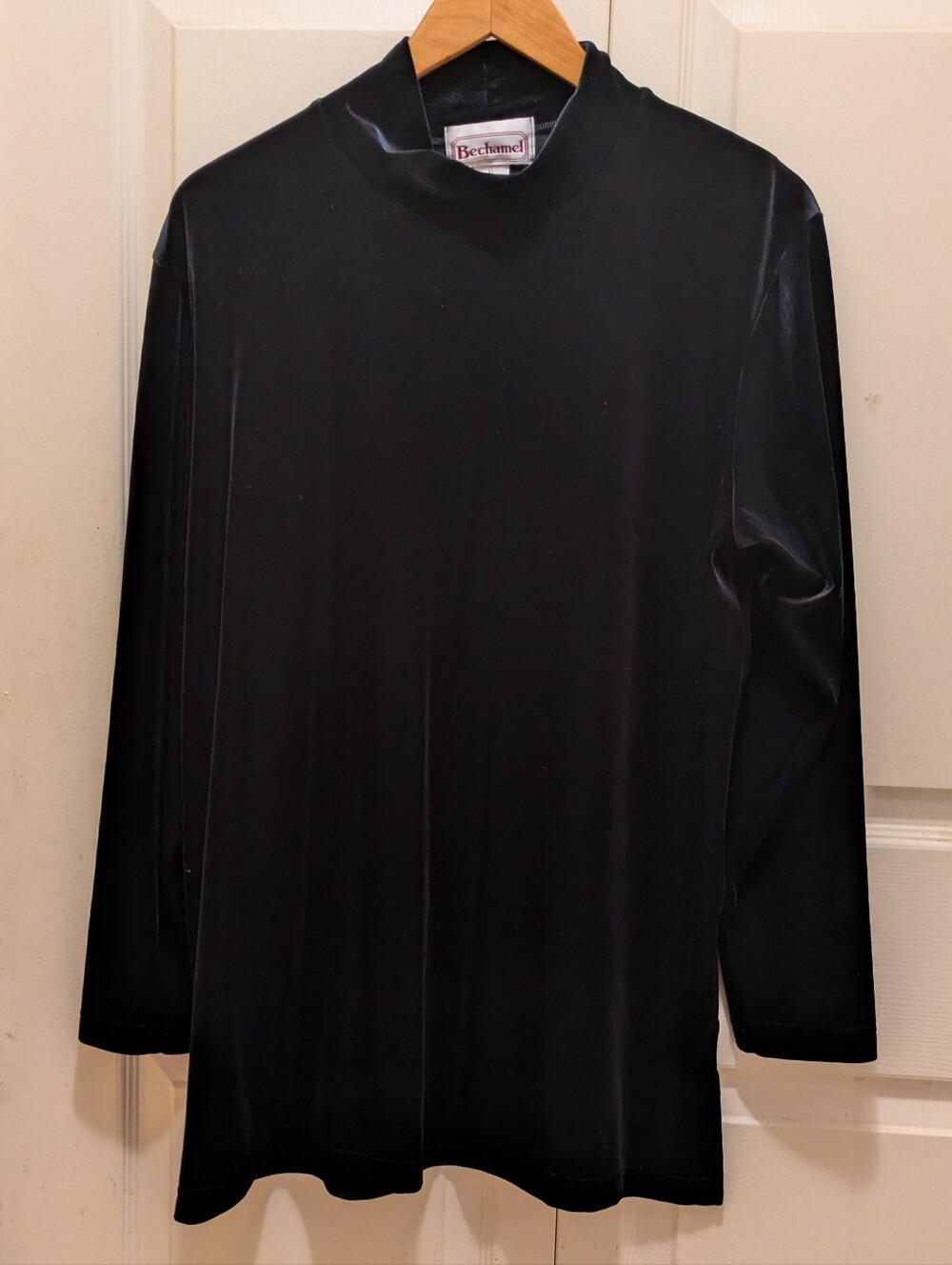 Vintage Bechamel Black Velvet Mock Neck Long Sleeve Top/Tunic